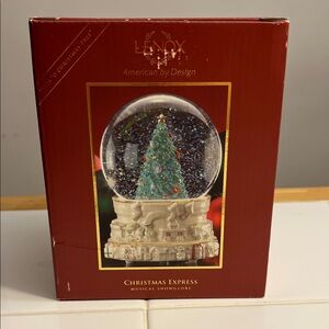 NEW Lenox Christmas Express Musical Snowglobe with Green Tree and Red Accents